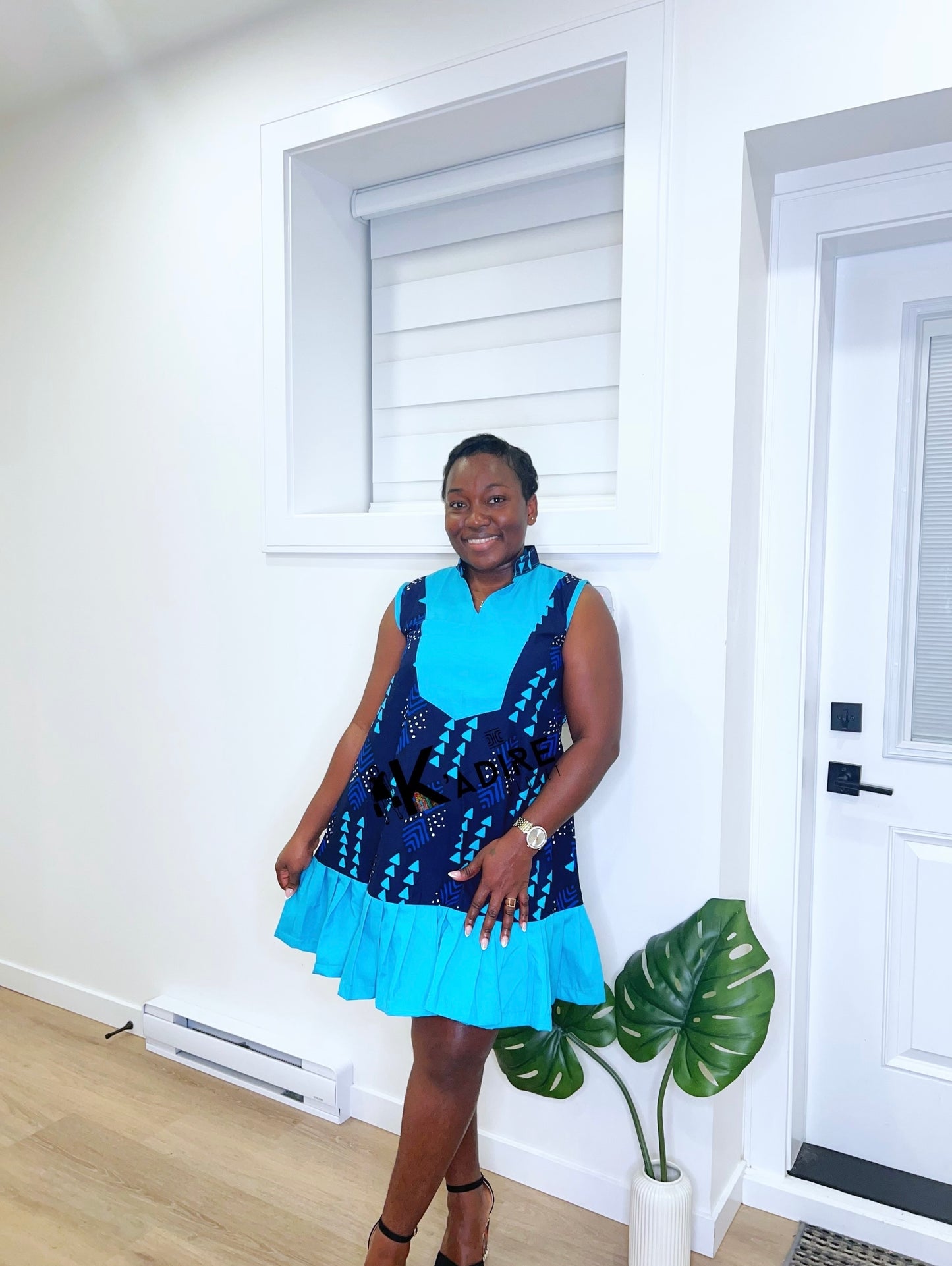 African blue sleeveless dress